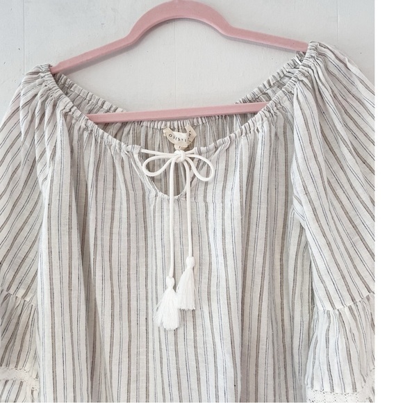 Lovestitch Striped Linen Blend Off The Shoulder Top Size Medium NWT - Picture 2 of 13